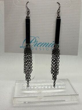 3For$20 Premier Designs Black Bar and Chain Tassel Earrings